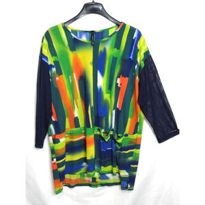 IC By Connie K Hi Lo Semi Sheer Yellow Blue Orange Resort Top Women's Size Large